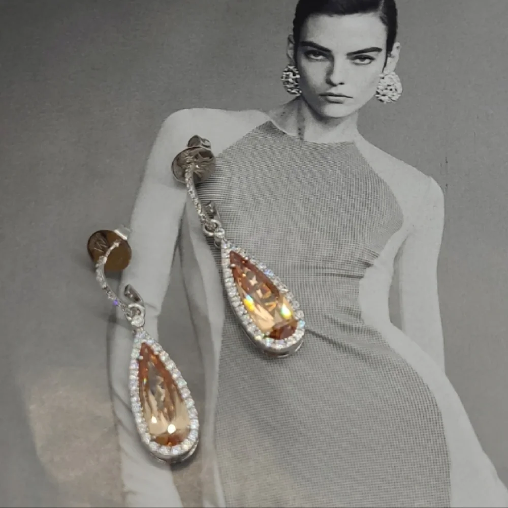 Charles Winston 20.59CTW Morganite Diamond Simulant Earrings